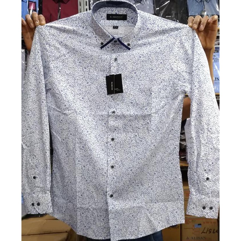 BEST SELER KEMEJA PRIA ALISAN PANJANG SLIMFIT SEMI BATIK PRINTING COKLAT BIRU - COKELAT MUDA, L