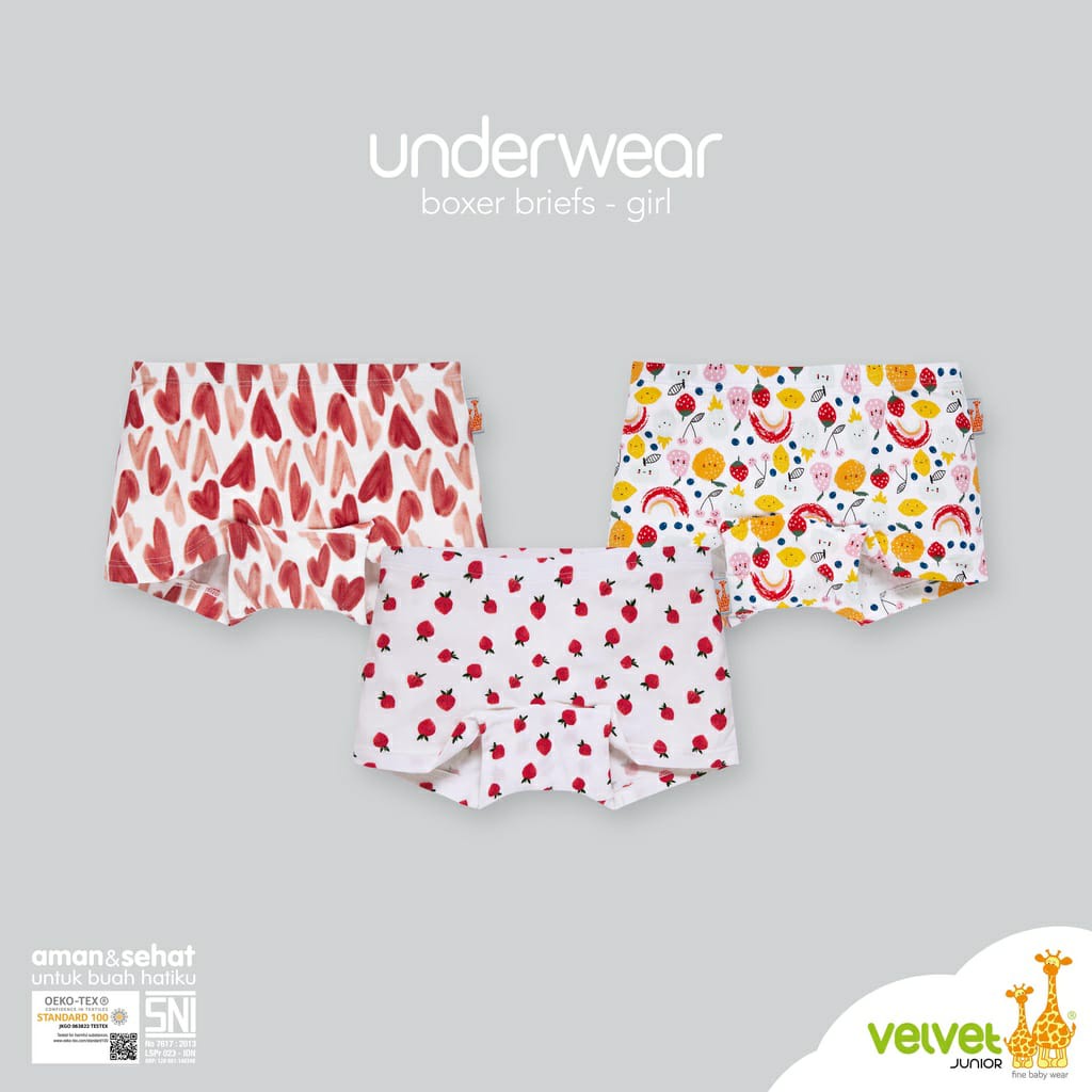 Velvet Junior Boxer Briefs Girl - Celana Dalam Anak Perempuan Mix Motif Random