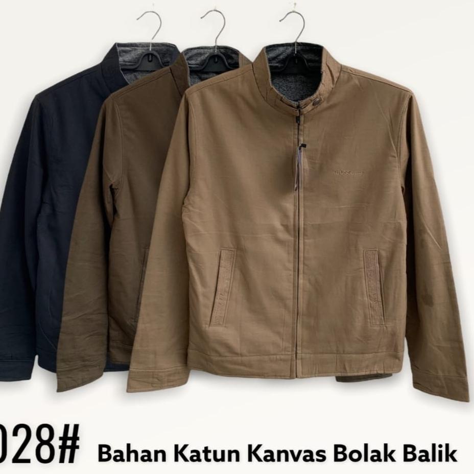 {MMR.21Jl22y} New Arrival ll Jaket Bomber Import Casual Pria Polos Bahan Kanvas Merk Boss Originalll
