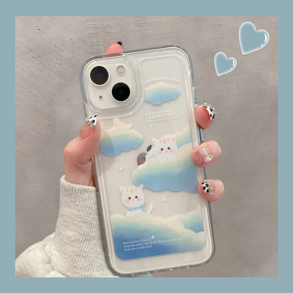 iPhone Case Clear Case Thick TPU Shockproof HD Space Case Protection Camera Plating Button Rabbit Cloud Moon Cute For iPhone 13 Pro Max iPhone 12 Pro Max iPhone 11 iPhone 7 Plus