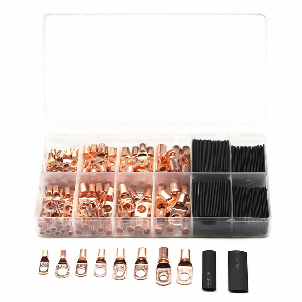 WHDZ Copper Ring Terminal Wire Crimp Connector Kit 120 PCS with Heat Shrinkable Tube 140 PCS