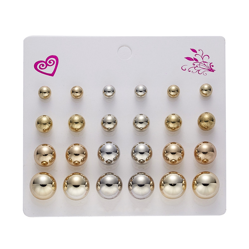 12 Pasang/Set Anting korea Tusuk Model Mutiara Intan Bentuk Bulat Gaya Korea Untuk Wanita Earrings piercing aksesoris wanita-12
