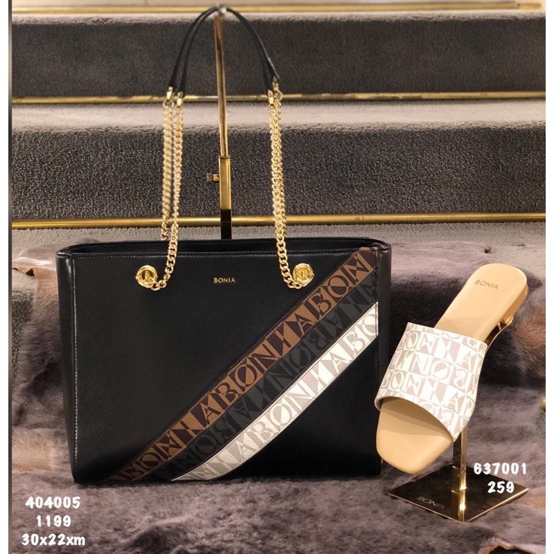 NEW TAS BONIA HITAM LIST MONO ORIGINAL 100%