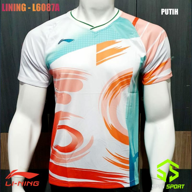 [L6087A Putih] Kaos Baju Lining Li-Ning Import Premium Badminton Bulutangkis Tenis Meja Pingpong