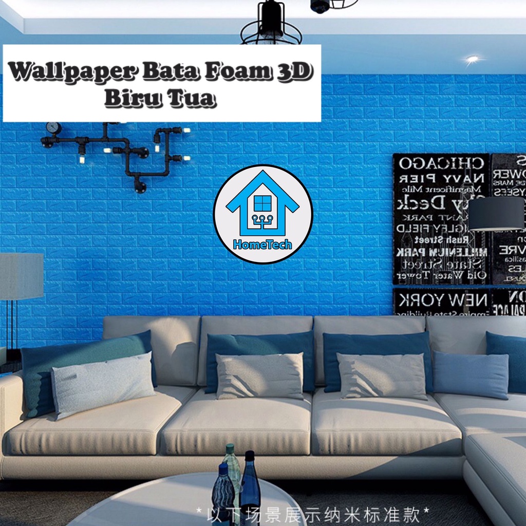 HT Wallpaper Sticker Foam Bata 3D Biru Tua Premium Wall Paper Stiker Dinding