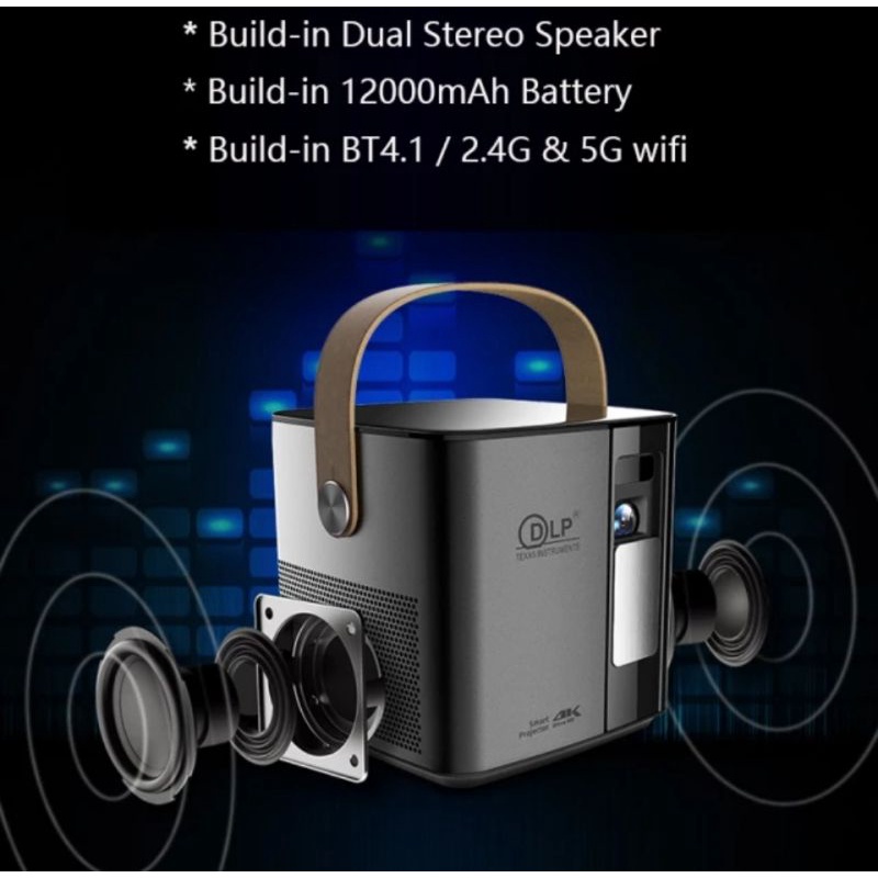 Smart Projector Android P12 DLP Portable 300 ANSI lumens 720P Amlogic T968 2/16 GB