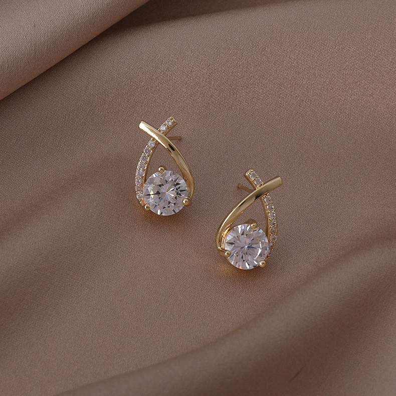 Anting Tusuk Gantung Desain Salib Hias Zircon Gaya Trendykorea Untuk Wanita