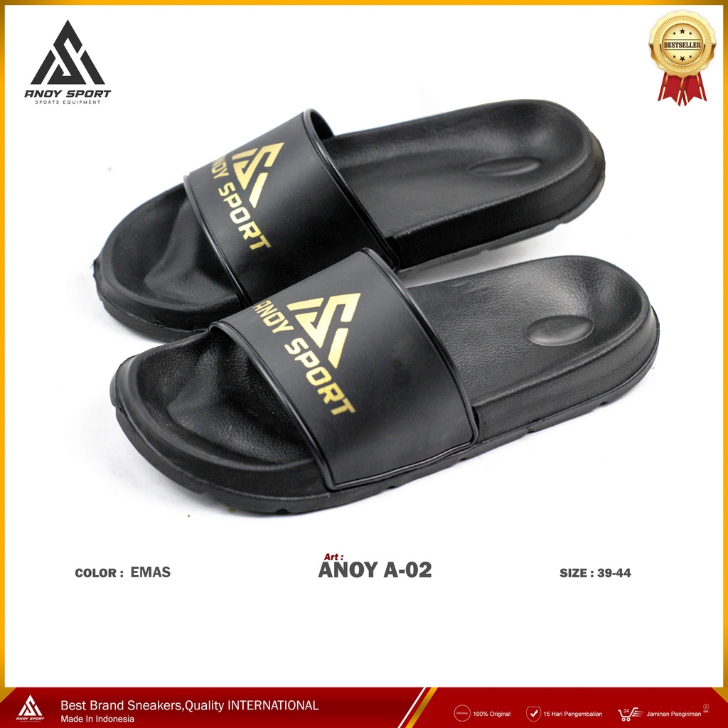 Sandal Pria Kasual Hitam Anoy A-02 Sendal Slide Fashion Korea Sandal Slop Sendal Karet