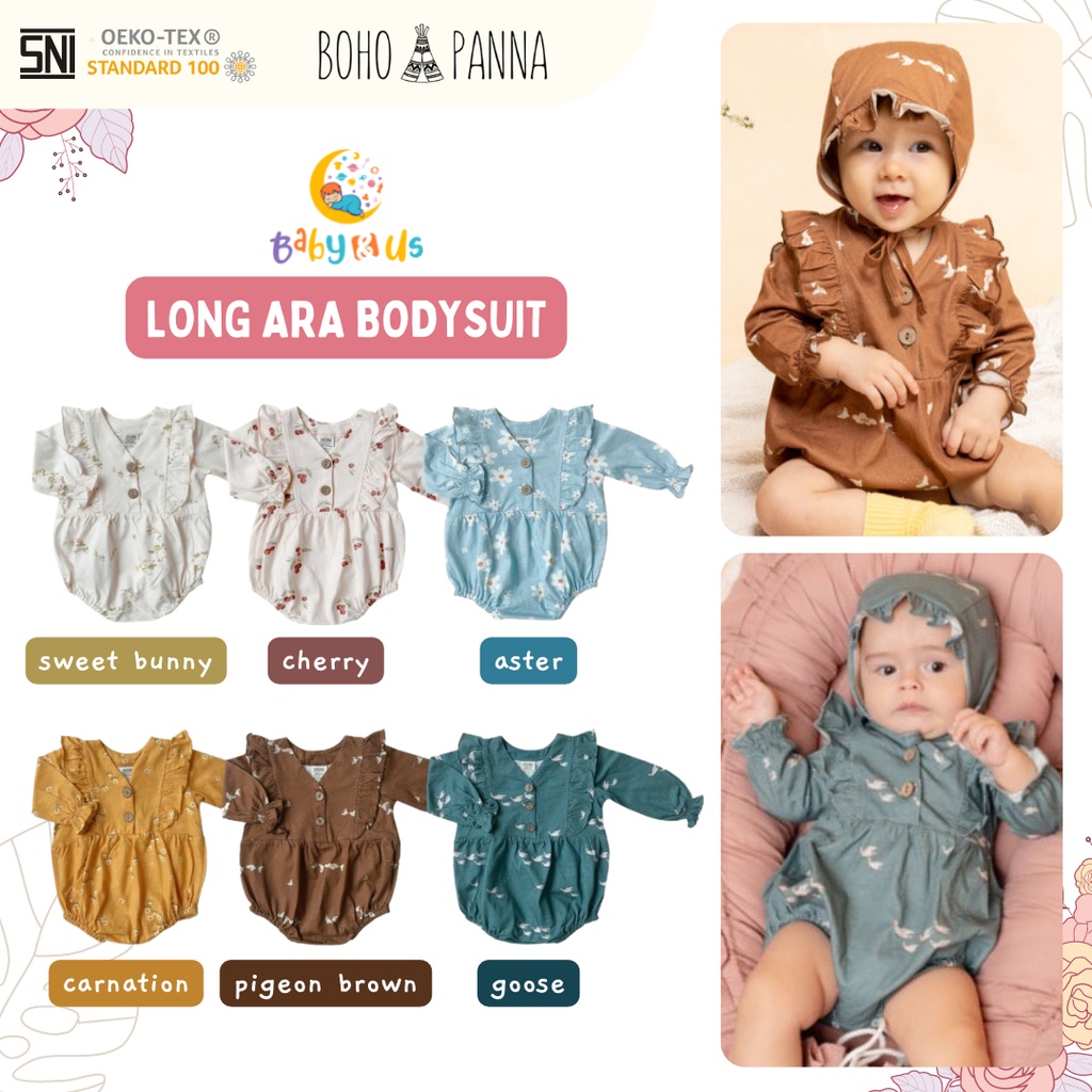 Bohopanna Long Ara Bodysuit - Jumper Bodysuit Anak Perempuan 0-6, 6-12 bulan, 1, 2 tahun Boho Baby Bohobaby