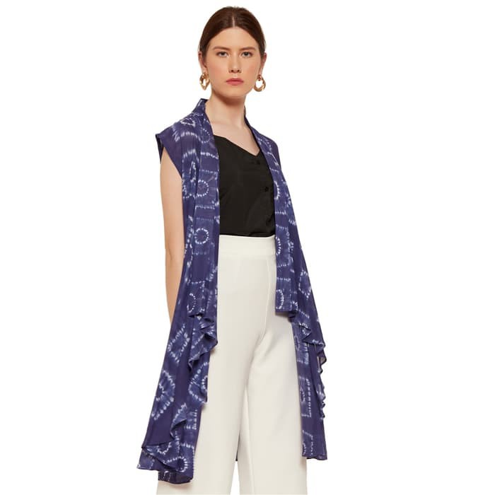 Elma outer wanita shibori katun paris rayon - biru