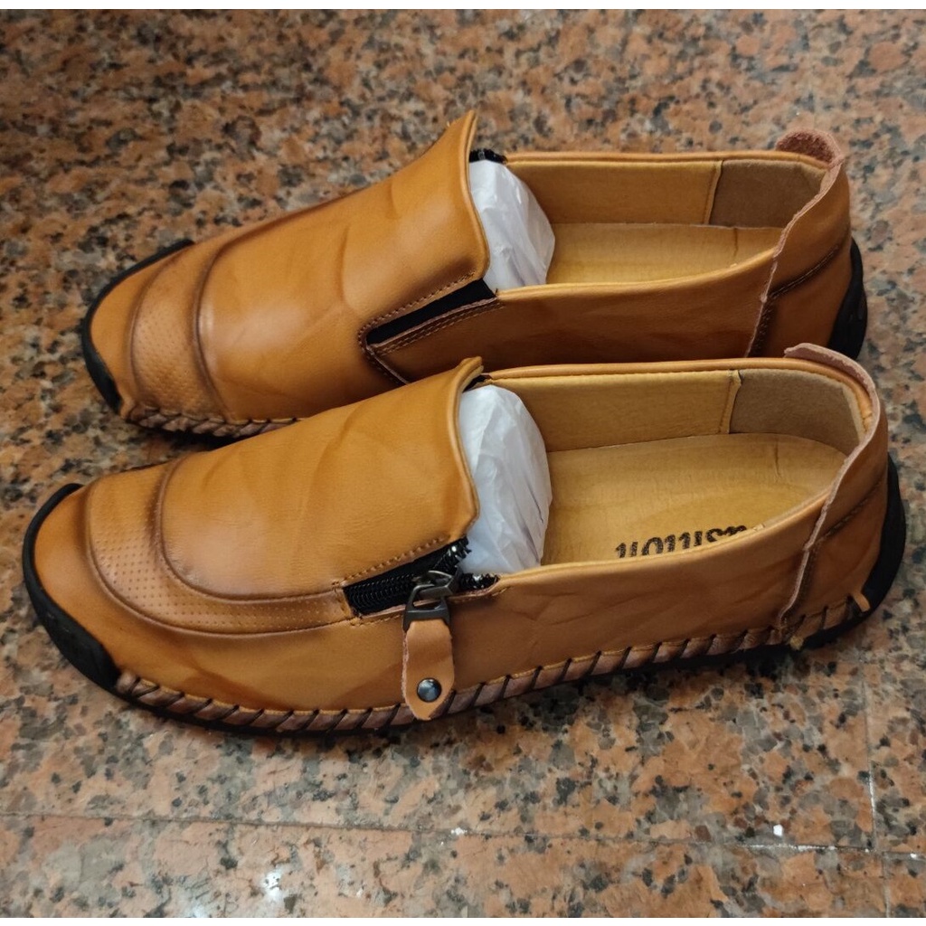 Sepatu Slip On Loafer Pria Casual Slop Resleting Kantor Kulit Asli Original Santai Formal Kerja Sepatu Santai Keren 014