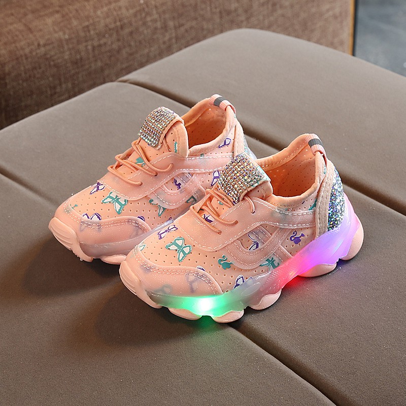 Bridgestore -  Sepatu Sneakers LED Anak Laki-laki &amp; Perempuan Motif Kupu-kupu Import 012