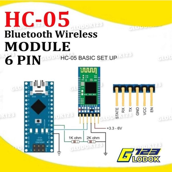 HC-05 HC05 6 Pin Bluetooth Transceiver Modul Wireless Arduino Uno Mega