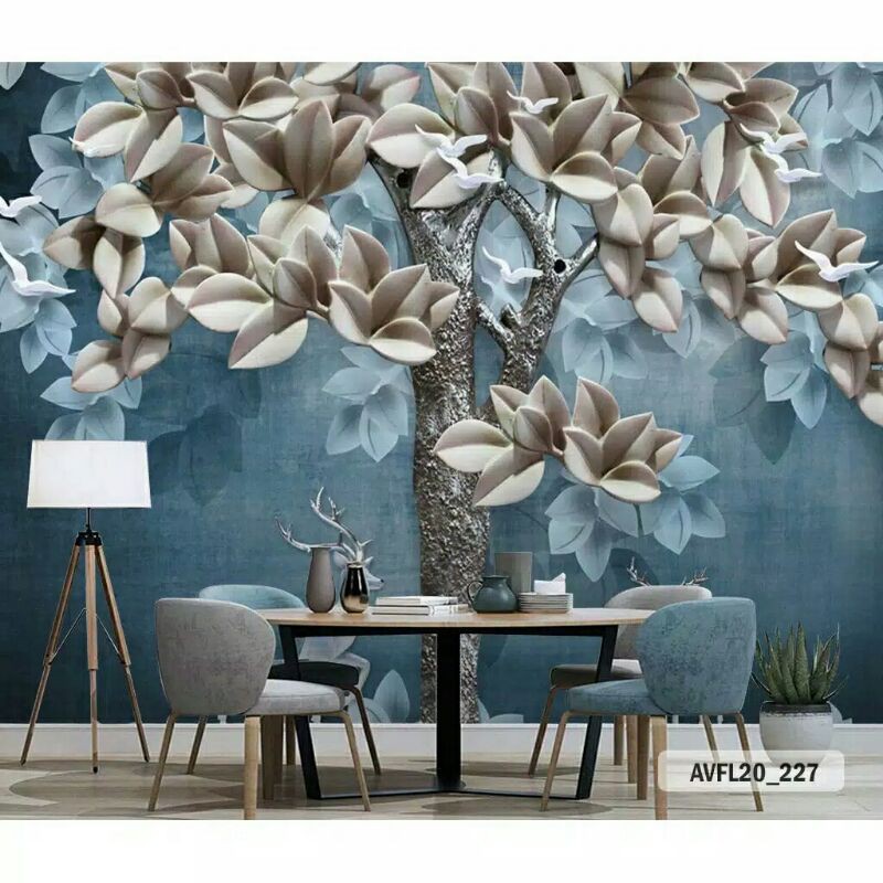 Wallpaper Custom 3D/Wallpaper Dinding Motif Bunga