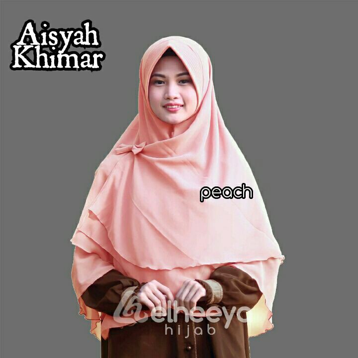 Aisyah Khimar Peach by Elheeya Hijab, bahan sifon 2 layer, grosir khimar