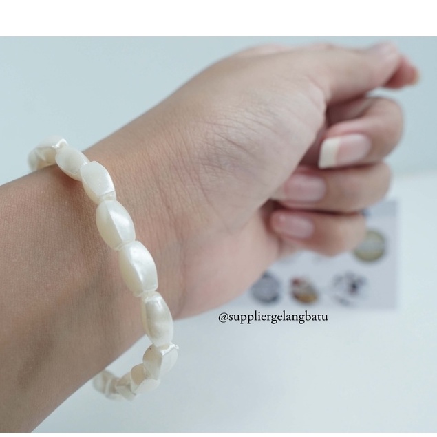 GELANG Mutiara Sintetis OVAL SEGI 4 8MM WHITE PEARL bingkisan cantik