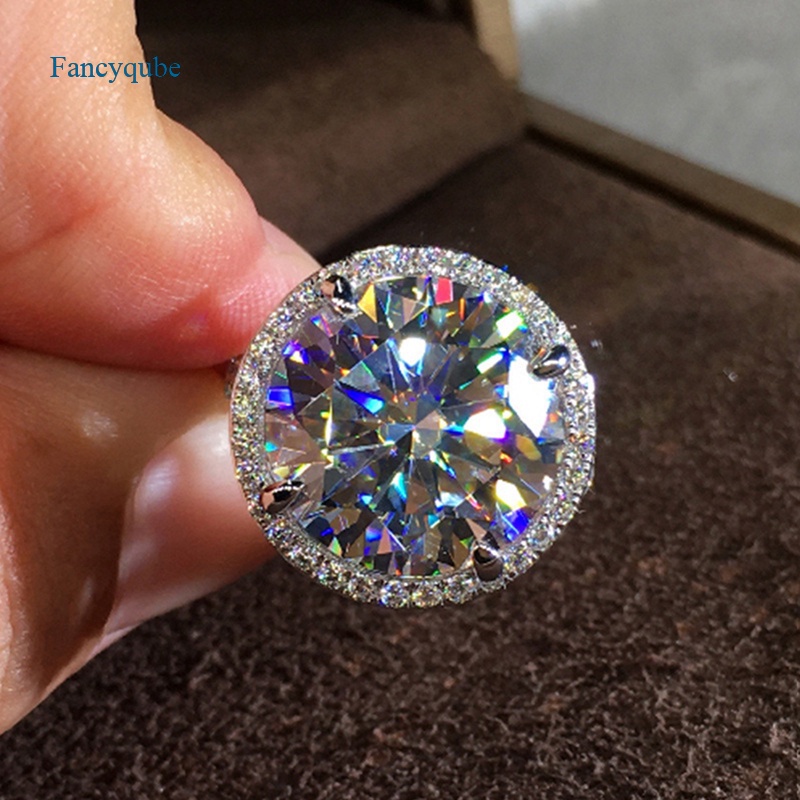 Fancyqube Cincin Batu Cubic Zirconia Bentuk Bulat Untuk Wanita