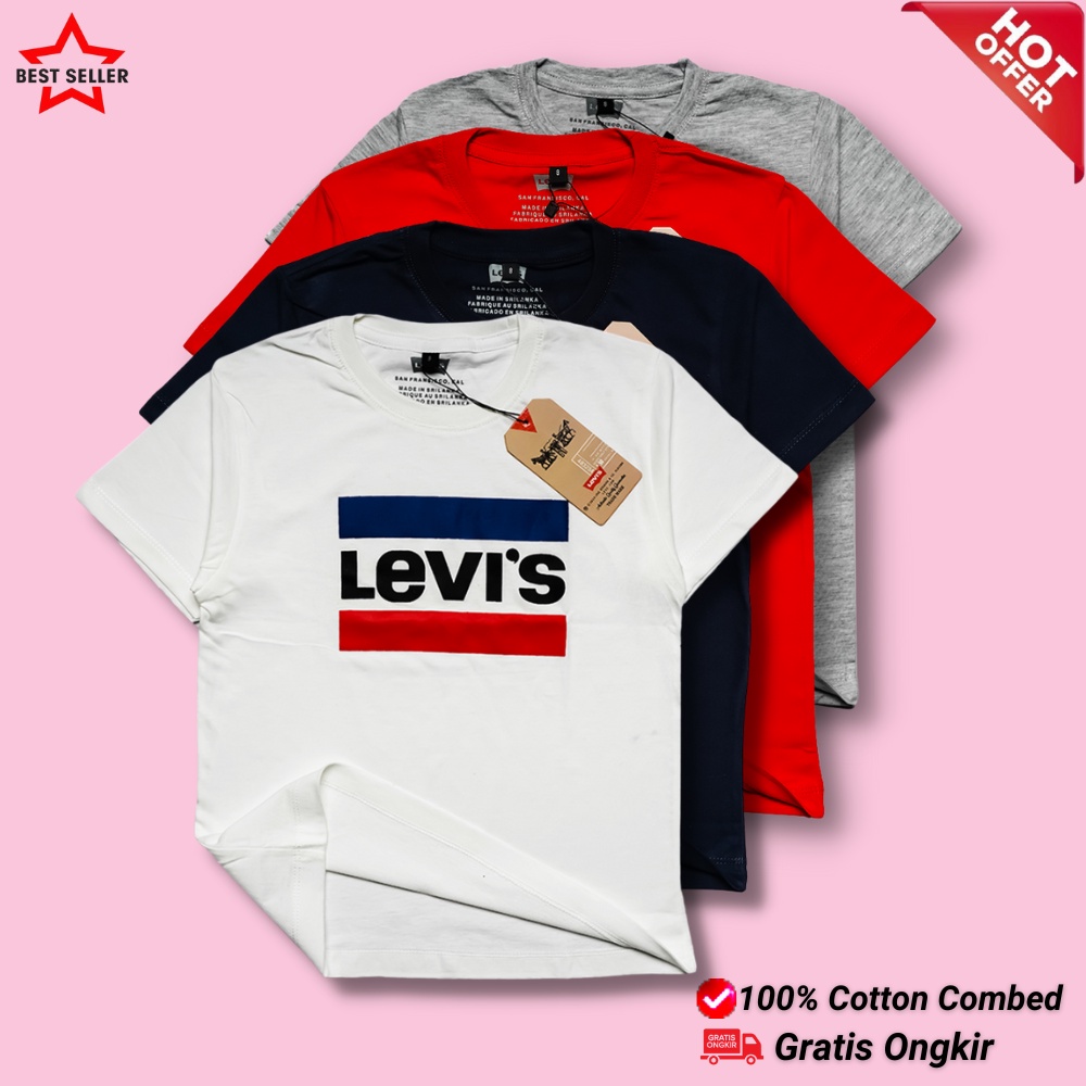 LEV-01 Kaos anak laki-laki dan perempuan umur 1 - 12 tahun| Baju Setelan atasan anak tanggung| Pakaian anak-anak distro keren motif simple| Kaos katun combed 30s