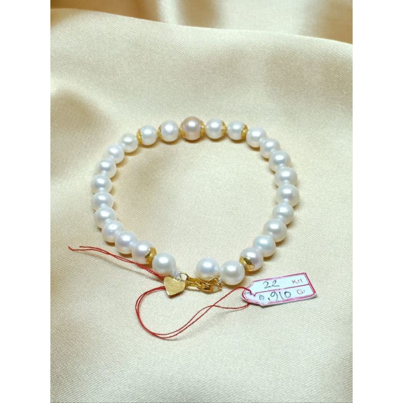 Gelang emas 22 karat kadar 90% mutiara air tawar lombok asli