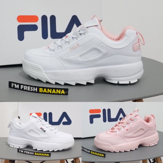 PREMIUM Sepatu + Box Fila Disruptor 2 II Cewek Wanita Full White Pink Putih Polos Grade Ori Import