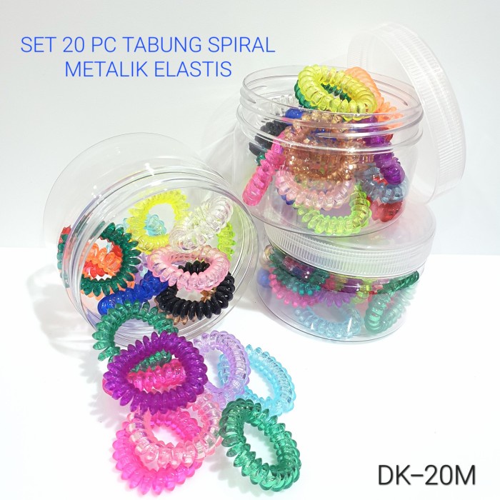 NEW - DK-20M Tabung Set 20pc Ikat Rambut Spiral Metalik Elastis Korea Warna