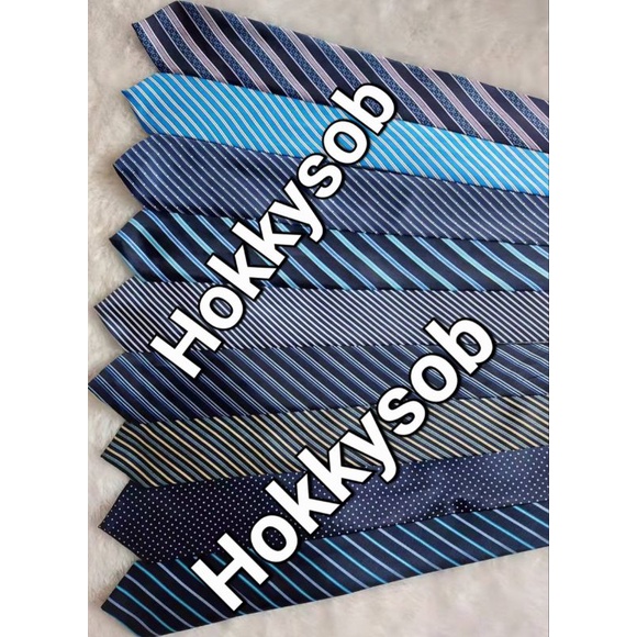 Dasi panjang biru corak garis putih silver 3inch 8cm seragam kantor wedding wisuda acara
