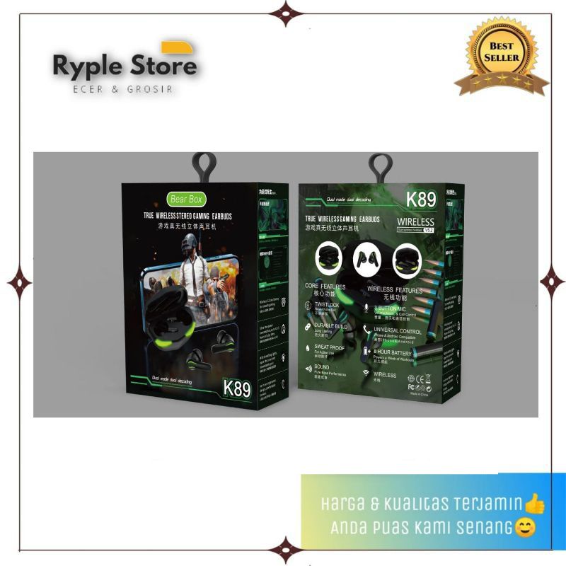 Headphone Wireless K89 TWS Earbuds / Earphones Bluetooth Gaming k89 TWS