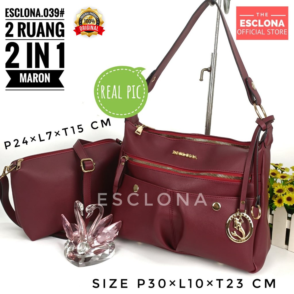 ESCLONA Tas Wanita Tas Selempang Fashion Shoulder Sling Bag Import Kuliah Kantor Kerja Terbaru 039