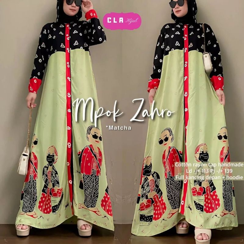 (Semerbak) Gamis Rayon Halus Hoodie Kancing Depan Baju Muslimah Baju Dolan Hangout Dress Cantik Kece