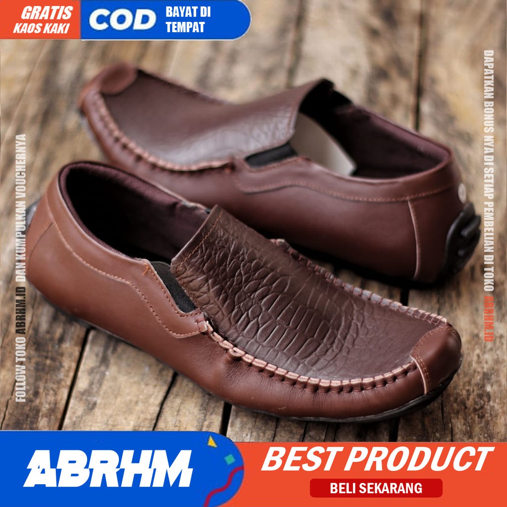 ABRHM x AZBUL Sepatu Casual Slip On Kulit Asli Kasual Formal Pria Kerja Kantor Kondangan Slop Anti Slip Original