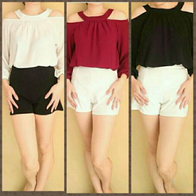 Cutout shoulder lengan panjang wanita