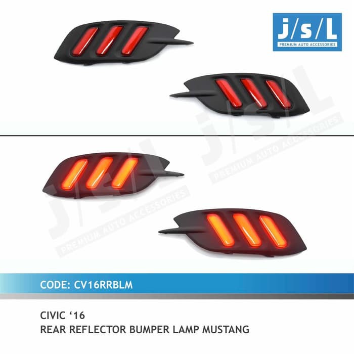 LED Rear Bumper Reflector Civic Turbo 2016 Mustang Style