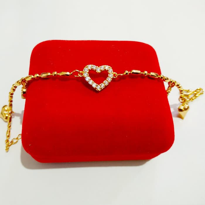 GELANG XUPING RANTAI TIPIS MOTIF HATI LAPIS EMAS GT016