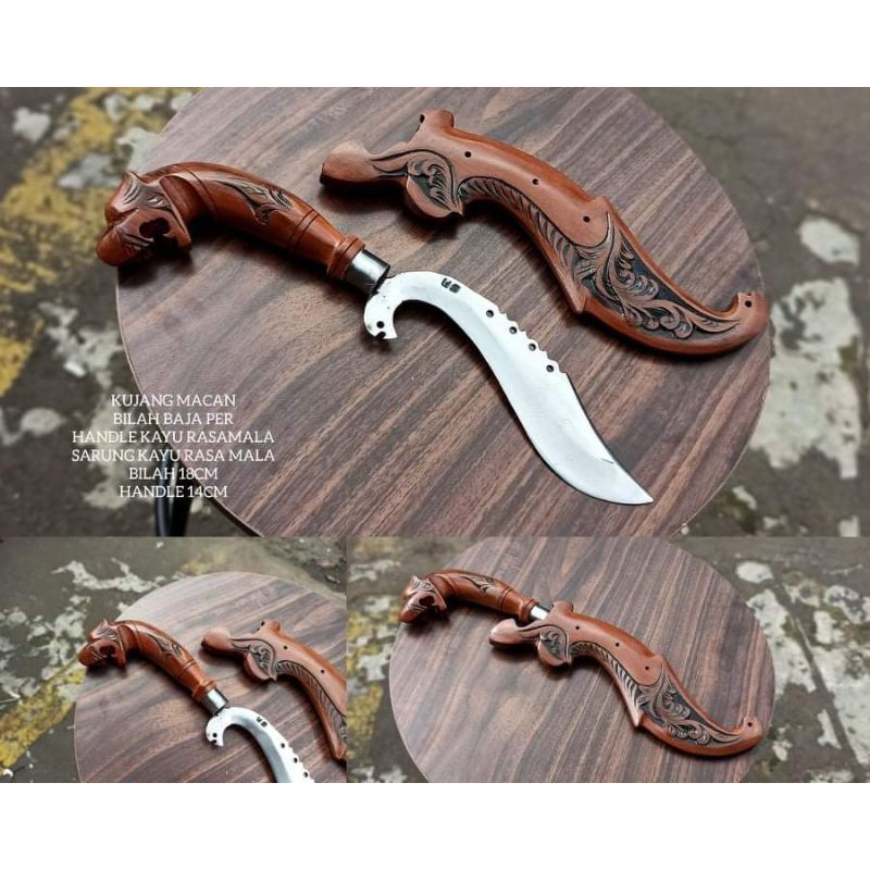 kujang tradisional ukir macan baja per