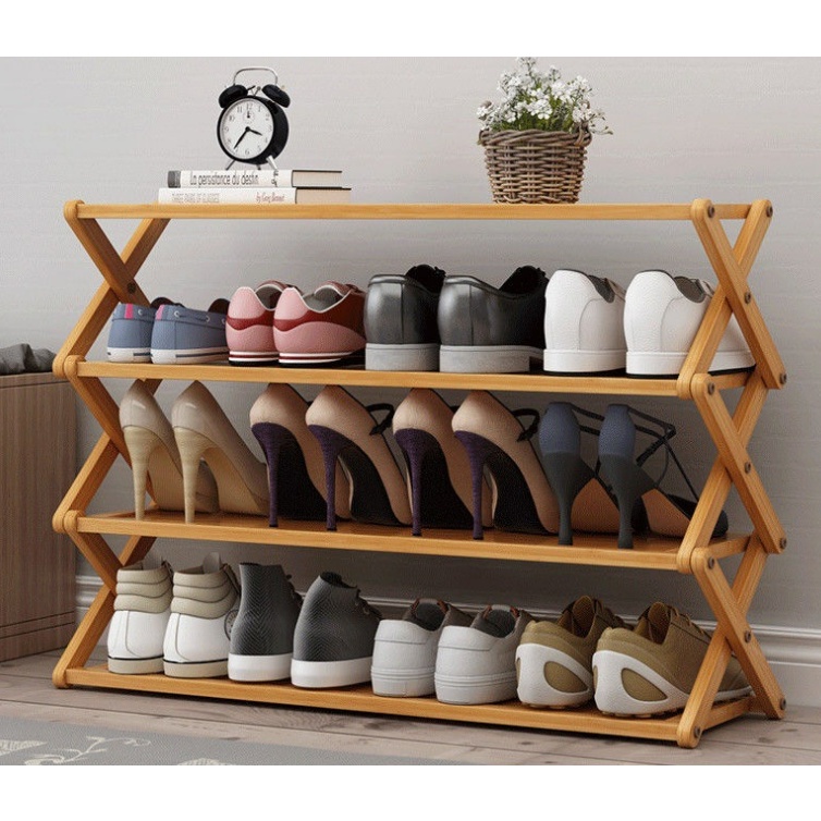 5 Tingkat Rak Sepatu Kayu Susun Tempat Sepatu Sendal Lipat Minimalis Rak Kayu Serbaguna 70X25X76CM