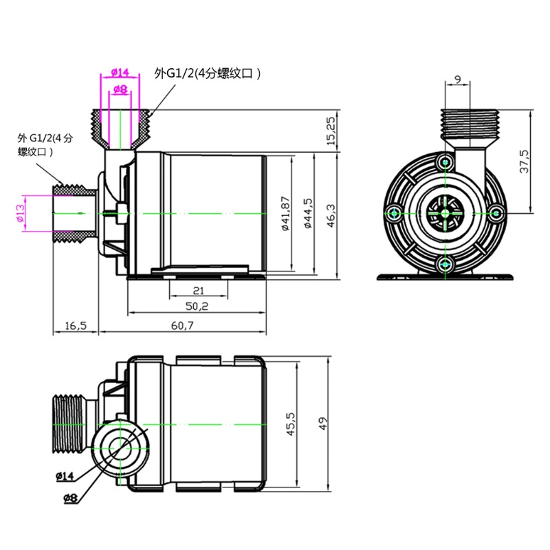 Btsg 800L / H 5m DC 12V 24V Pompa Air Tenaga Surya Brushless Motor Sirkulasi