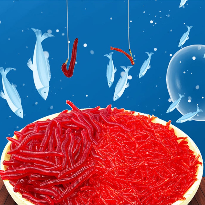 50 Pcs Umpan Pancing Buatan Bentuk Cacing Tanah Bahan Plastik Warna Merah