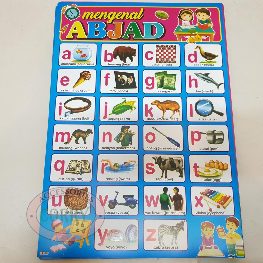 Karton Gambar Edukasi Anak Gambar Mengenal Abjad 34 X 49 Cm Dinding Tembok Murah