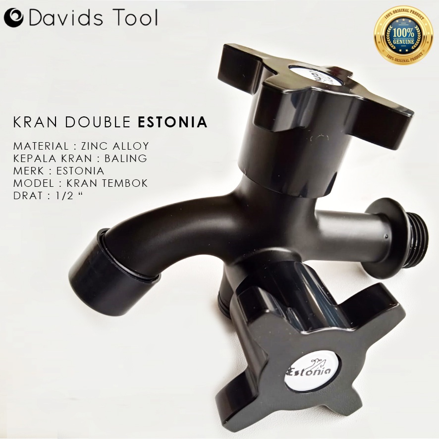 Kran Double Keran Dobel Cabang Air Shower Estonia Hitam 1/2 Inch