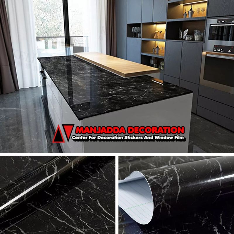 TERMURAH PROMO WALLPAPER STIKER MARMER HITAM KUALITAS PREMIUM