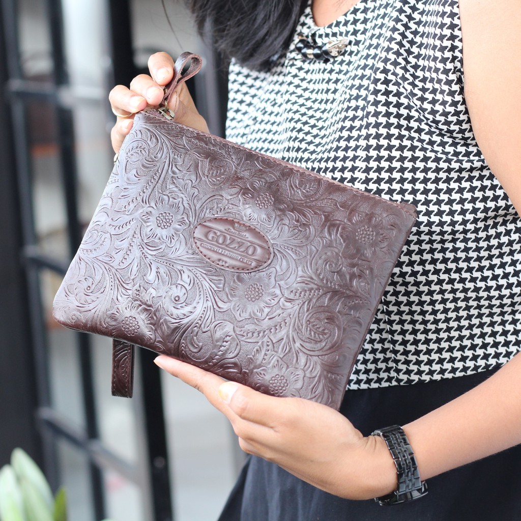 TERBARU !! TERMURAH, POUCH KULIT ASLI WANITA HARRY / FREE GRAVIR NAMA DI CLUTCH