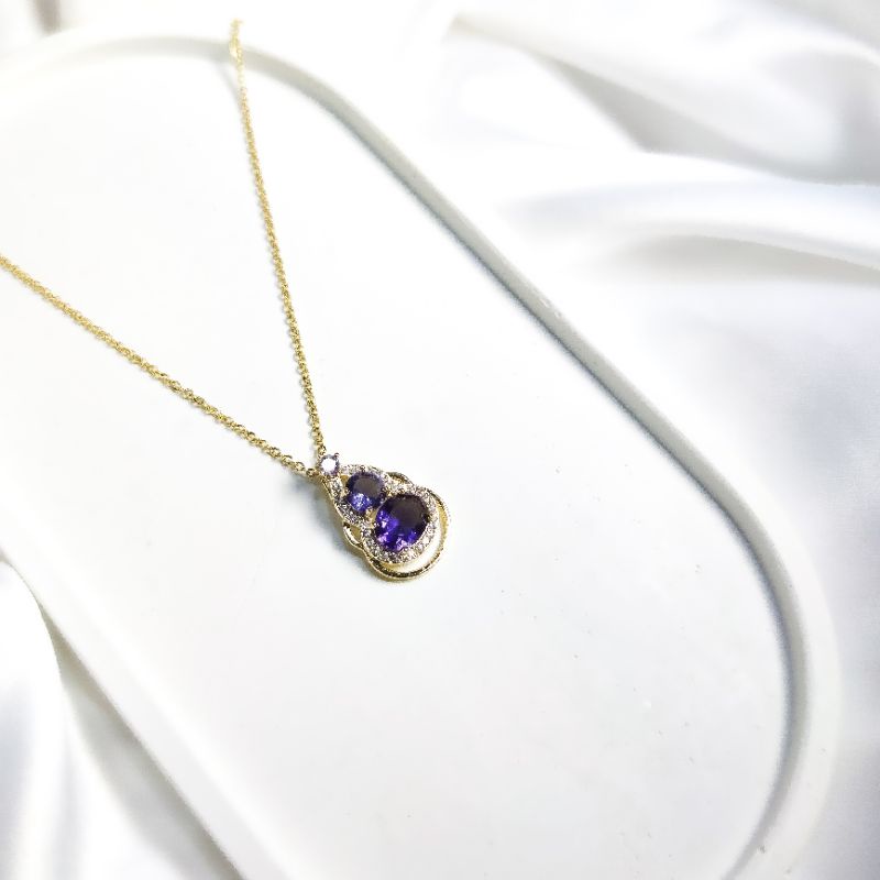 MUTIARA - Kalung Itzel Liontin Teardrop Air Mata Batu Ungu Aksesoris Fashion Korea Anti Karat