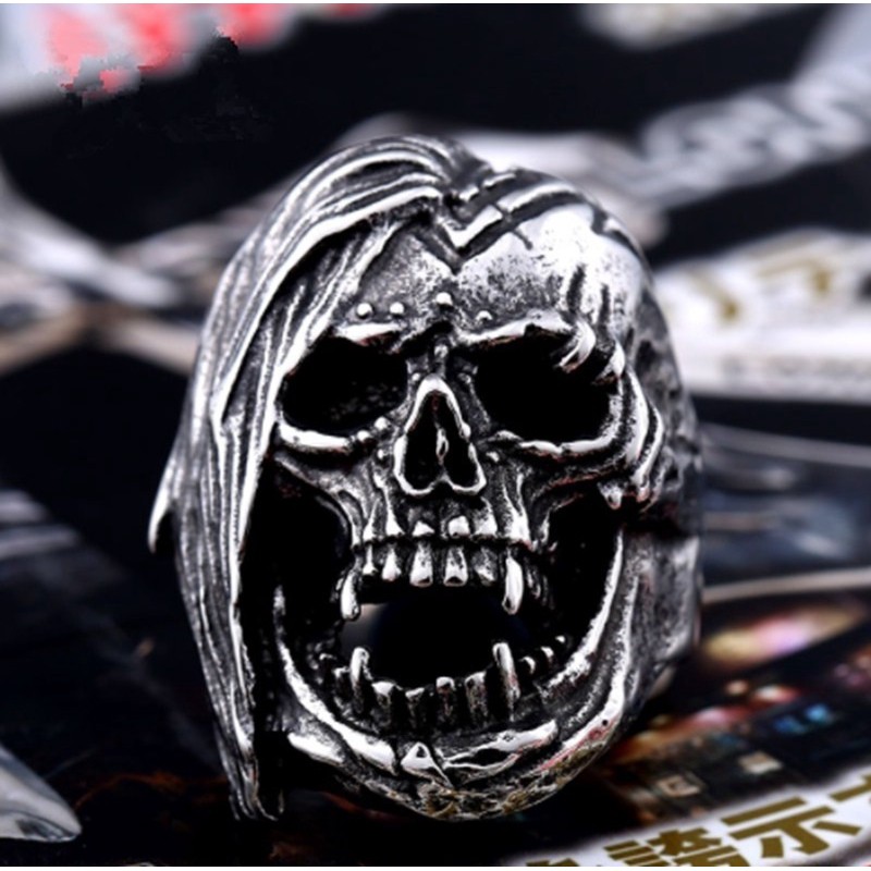 SEUSUK  Perhiasan Cincin Punk Vintage Desain Tengkorak untuk Pria