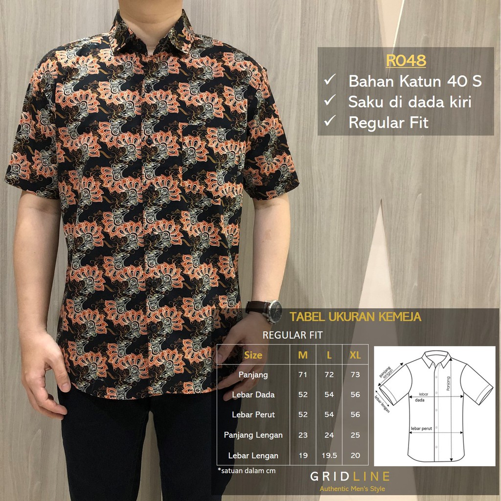 [GRIDLINE - R048] Kemeja Batik Pria Katun Lengan Pendek Regular