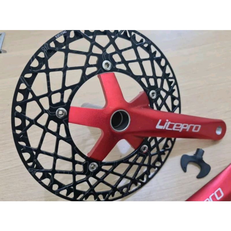 Crank Set HT2 Sepeda Arm Chainring Litepro Spider 53T Black Red Hollowtech II - Hitam Merah Crankset Folding Bike Roadbike Seli Litepro 53 T 170mm sepeda lipat