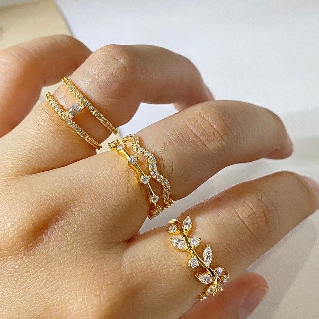 Cincin anak dan dewasa emas asli kadar 700 70 16k pita arrow ribbon korean yunani aesthetic lebar 2 baris ringan 1 2 satu dua gram gr g permata terbaru