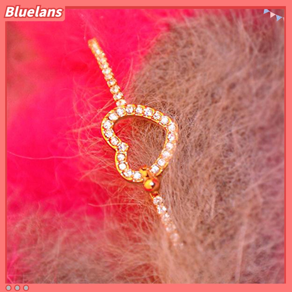 Bluelans Slim Bangle Love Heart Charm Luxury Golden Crystal Rhinestone Bracelet Slim Bangle for Women