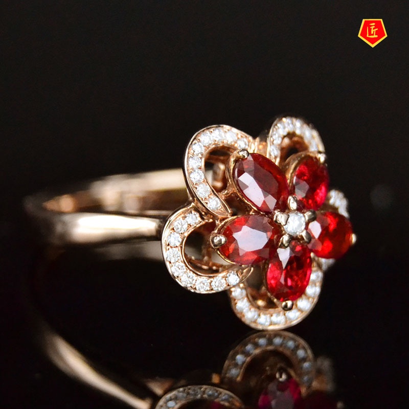 [Ready Stock]Fashion Elegant Ruby Flower Ring