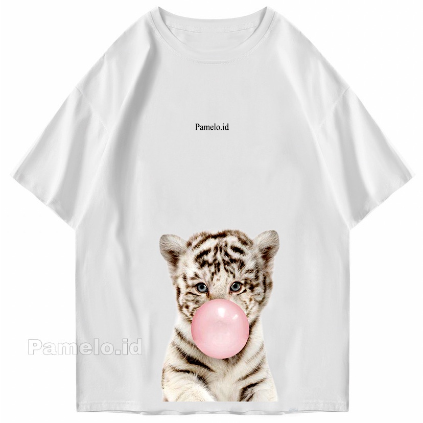 Pamelo id Kaos Distro Tiger BubleGum for Unisex/Kaos Oblong/T-shirt/Kaos Katun/Kaos Casual Gambar Besar/Kaos Oversize