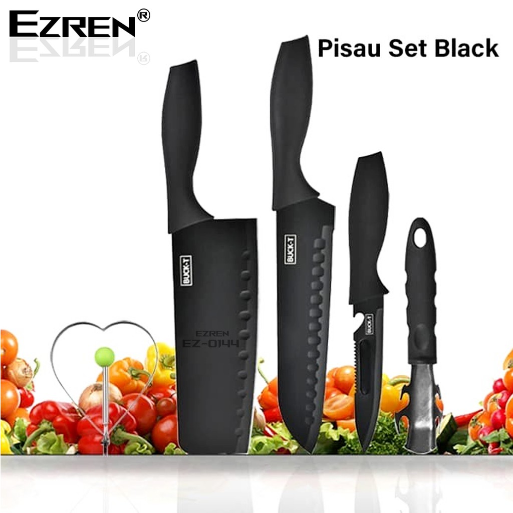 Ezren EZ-0144 Set Pisau Dapur isi 5pcs Hitam -Pisau Set 5 Pcs
